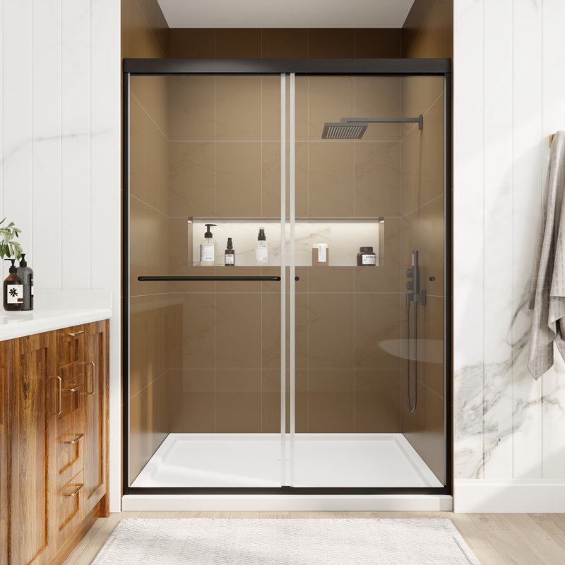50" - 54" W x 72" H Single Sliding Semi-Frameless Shower Door with 1/4" Tempered Glass, Black