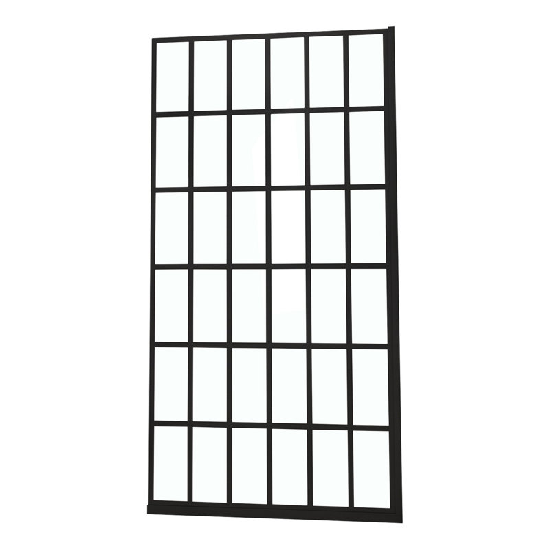 Porte de douche l 38 po x H 72 po porte de douche fixe sans cadre, entrée ouverte, noir mat