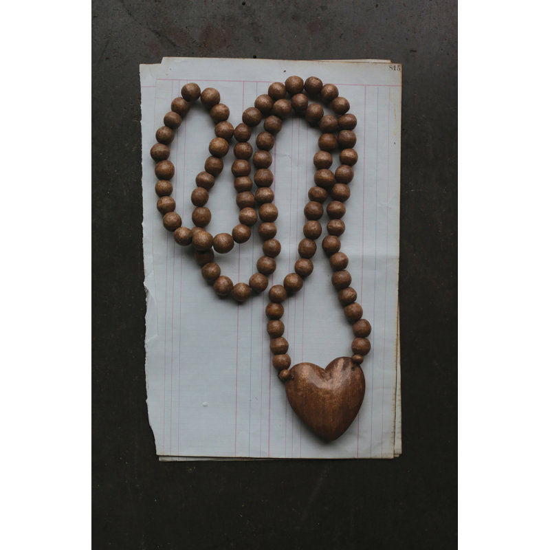 Hand‑Carved Mango Wood Rosary with Heart Pendant Stained