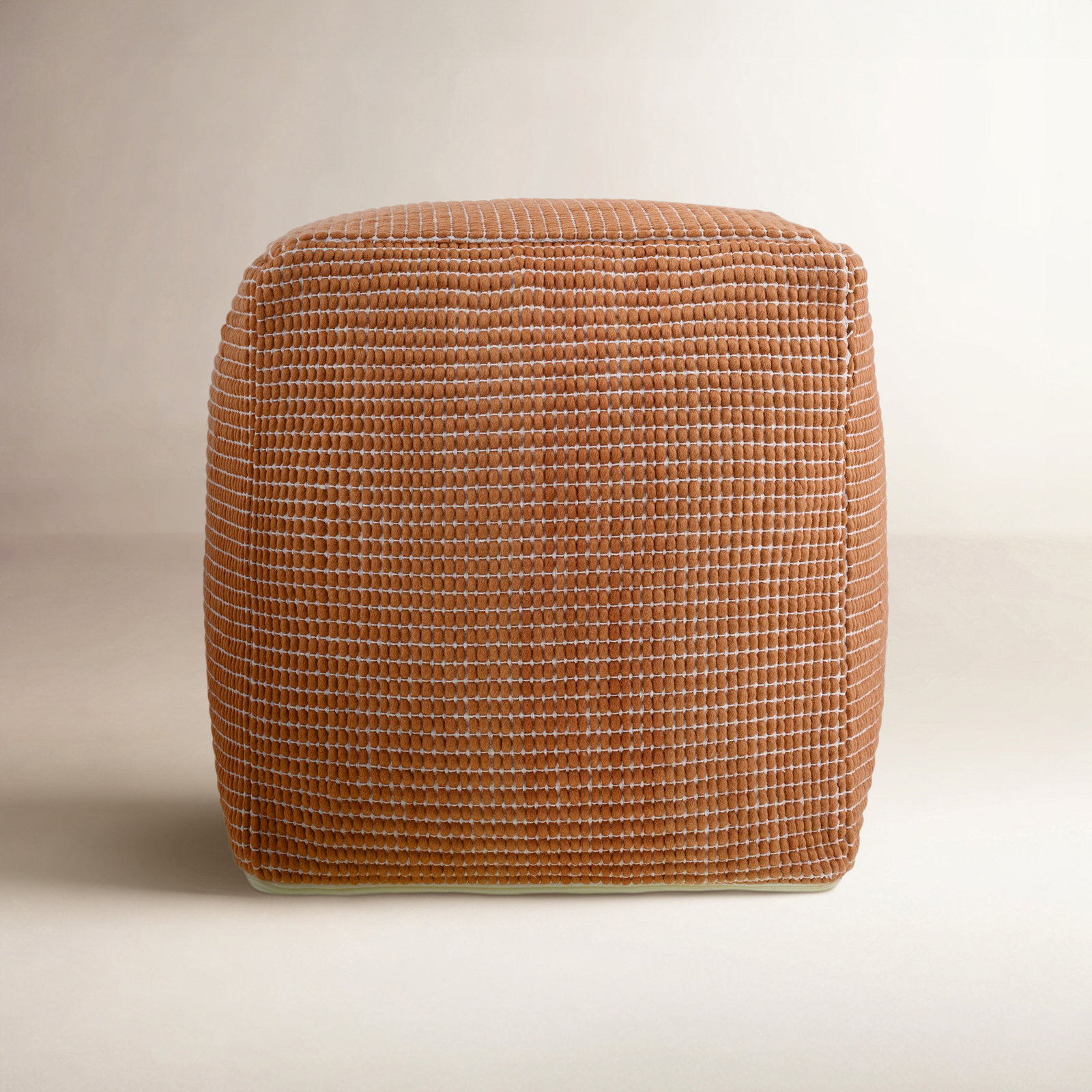 Waverly 18" Cotton Upholstered Pouffe, Orange