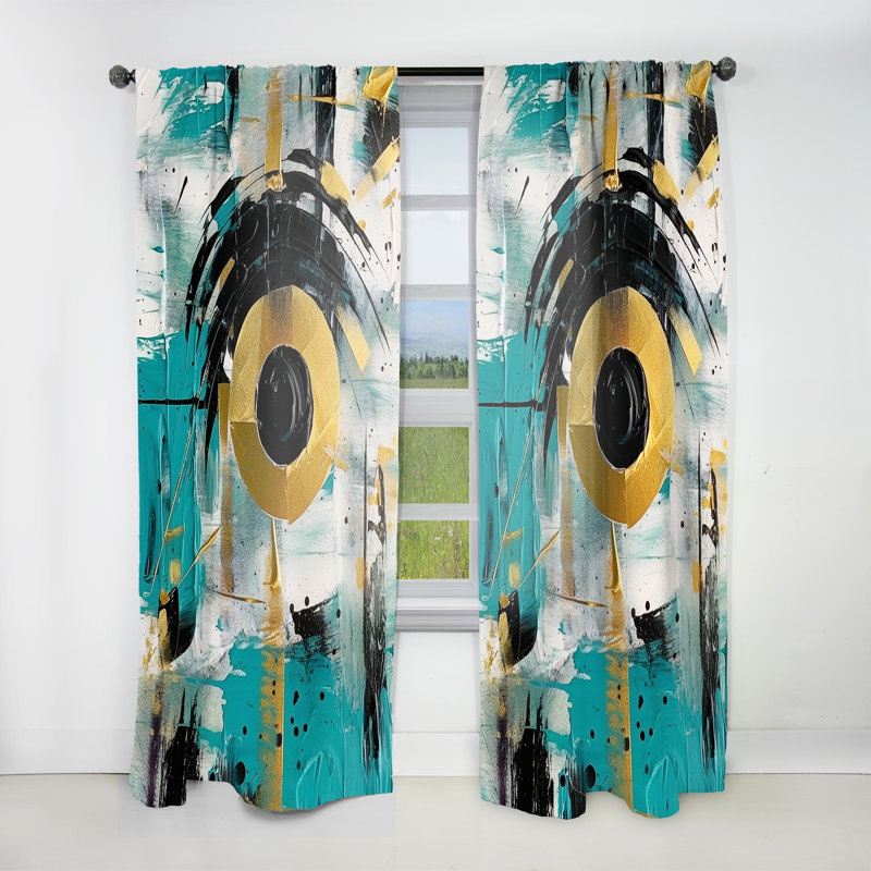 Dalaney bleu sarcelle cubiste kaléidoscope II - rideau cubisme - obscurcissant velours - 1 panneau, L 52 po x L 90 po
