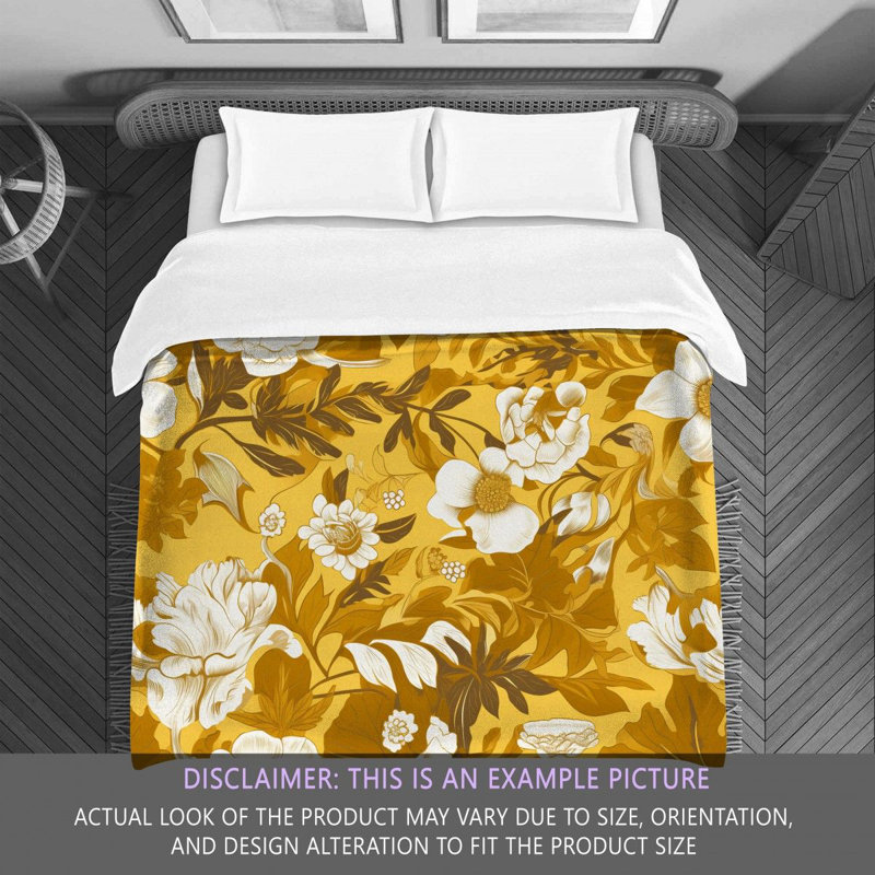 Machine Printed Comforter, Twin Extra Long Comforter, Gold/White Floral