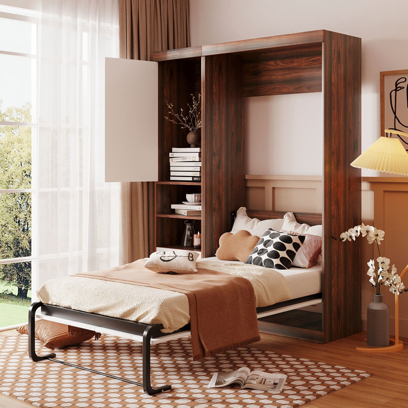 Lit escamotable simple avec armoire spacieuse, parfait pour les espaces polyvalents et peu encombrant