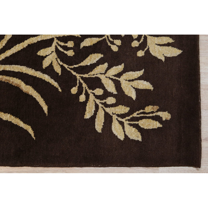Tapis luxueux en laine noué à la main brun et or Elena 10 pi 0 po x 14 pi 0 po, 10' x 14'
