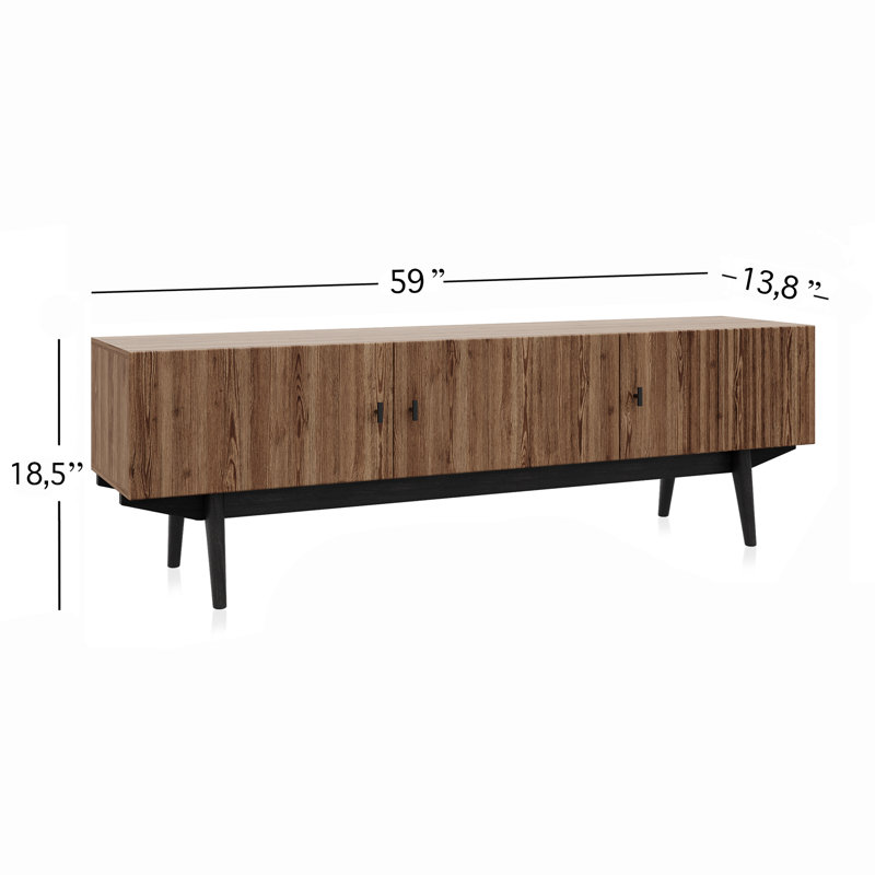 Mid-Century Walnut and Black 59" TV Stand with Cabinet