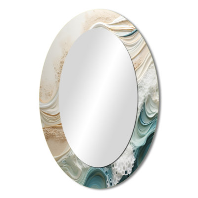 Modern Blue And Beige Sand Aerial View IV - Beige Oval Wall Mirror Decor