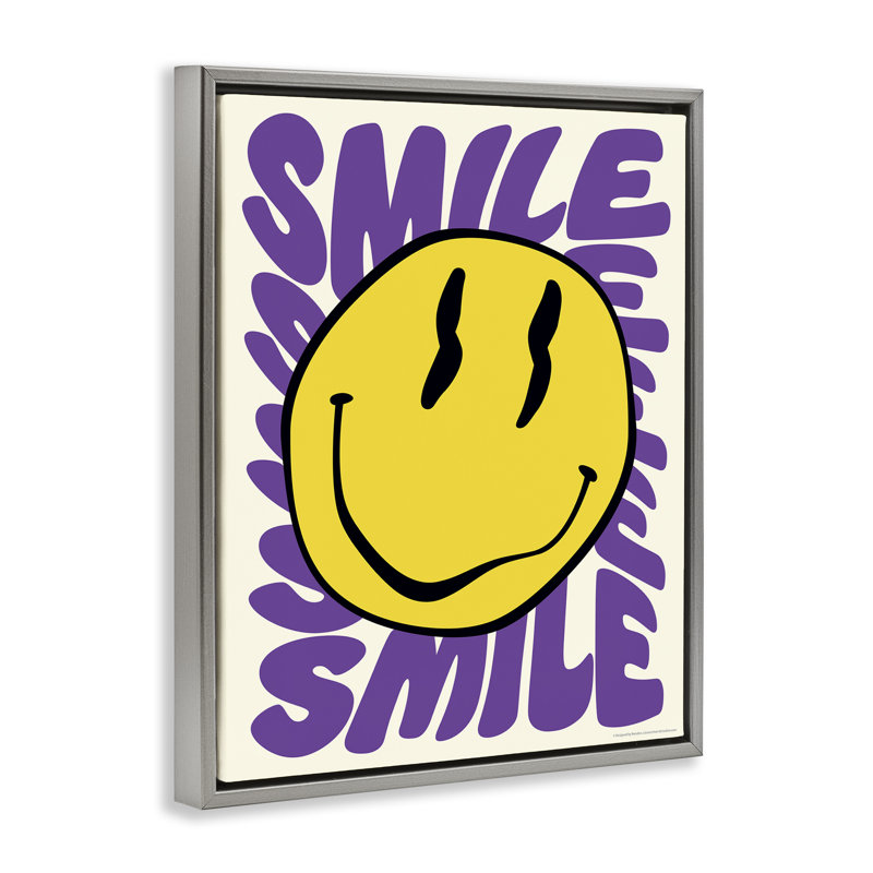 «Groovy Smile Typographie», art mural encadré flottant par Reinders, H 31 po x l 25 po, Cadre flottant gris lustré