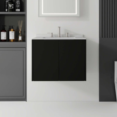 Meuble-lavabo flottant avec lavabo à débordement et portes à fermeture en douceur