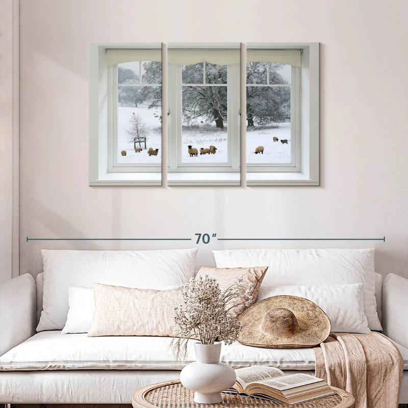 Lilie Winter Sheep Window View, 28" H x 45" W