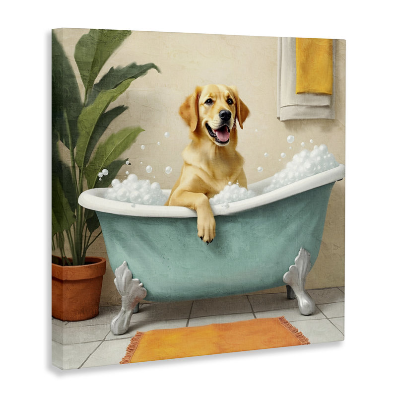 Toile de chien Labrador à bain moussant, conception de Kim Allen, H 36 po x l 36 po