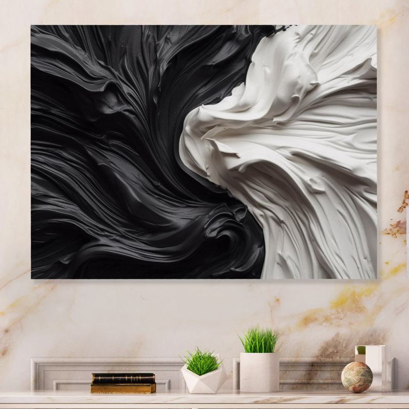 Noir et blanc marbré Dreamscape V - décoration murale géométrique moderne en métal, H 30 po x l 40 po x P 1 po
