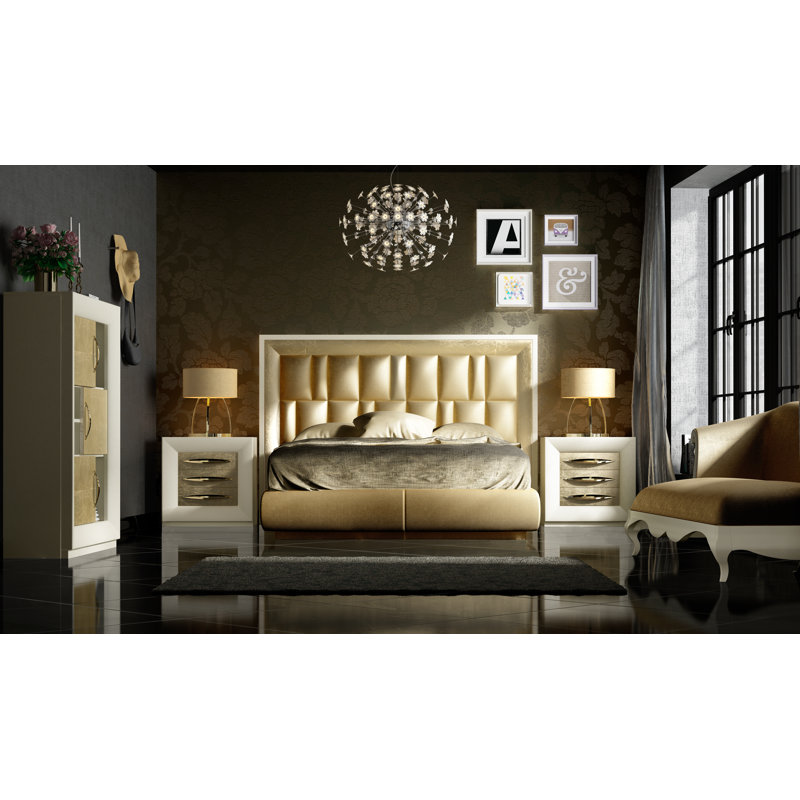 Annalya Vegan Leather Panel Bed, King, Matte