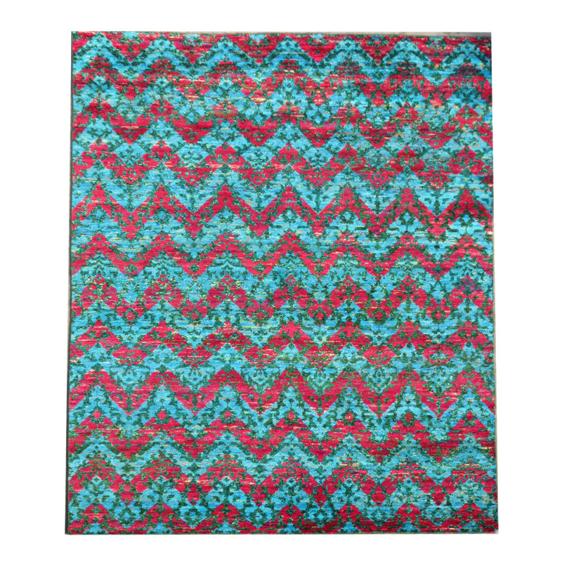 Tapis moderne en soie noué à la main 9 x 12 po