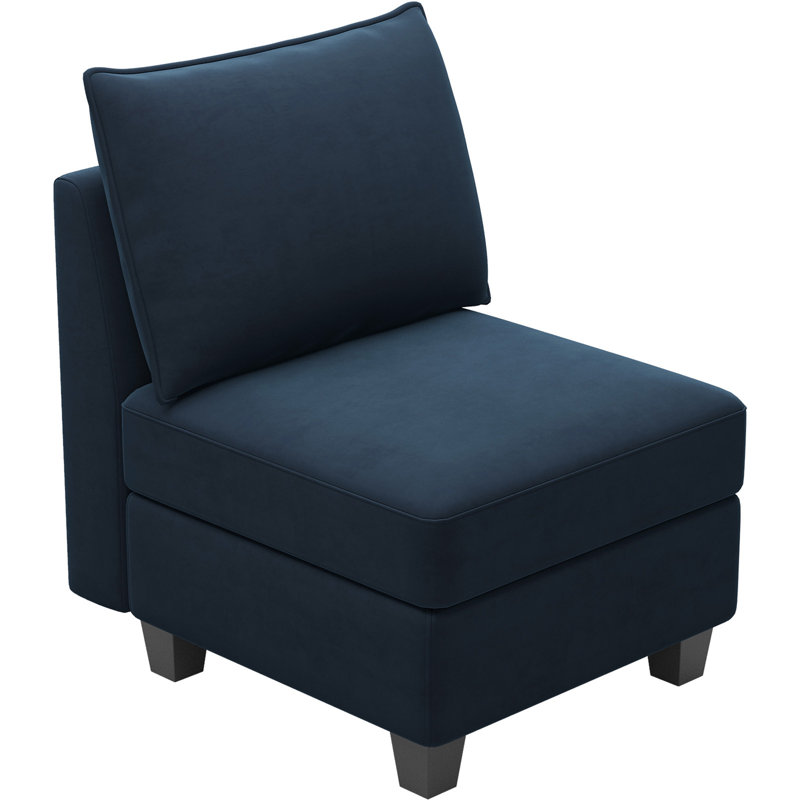 Module de siège simple avec accoudoirs en velours Allinson pour canapé modulaire Allinson, Velours bleu