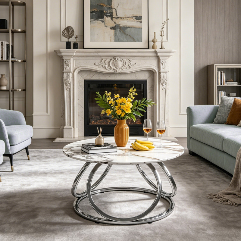 Pedestal Coffee Table, Silver, Calacatta Gold