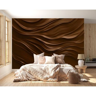 Chocolate Wave 3D Wallpaper - Brown Textured Wall Mural - Modern Earth Tone Accent Wall - Organic Flow Design Wallpaper