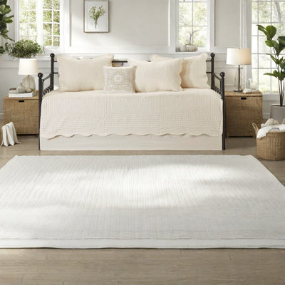 Elegant Reversible Cream Bedding Set, Polyester Farmhouse Style For Home