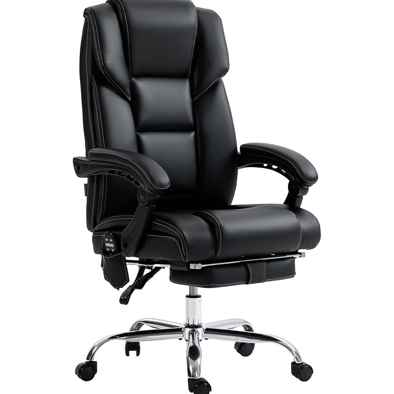 Black Pu Leather Massaging Chair With 6 Vibration Points, Adjustable Height, Footrest, Tilt, Heated Lumbar For A Happy Workplace Tilt Function, Soothing Workspace