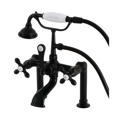 Kingston Brass Aqua Vintage Three-Handle 2-Hole Deck Mount Clawfoot Tub Faucet with Hand Shower