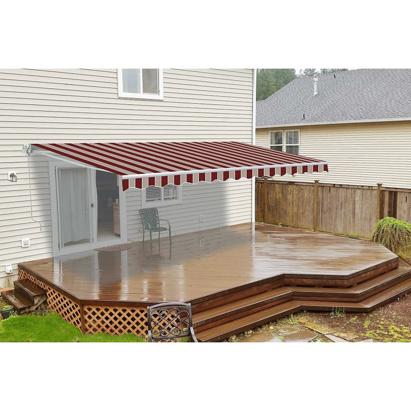 Multi-Stripe Red Polyester Retractable Awning Fabric Replacement 8'x6.5'