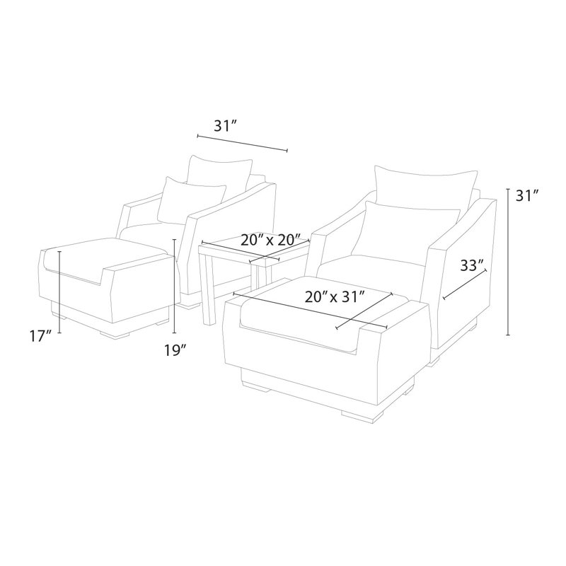 Cannes 5 Piece Club Seating Group with Cushions, Canvas Regatta Sunbrella® Canvas