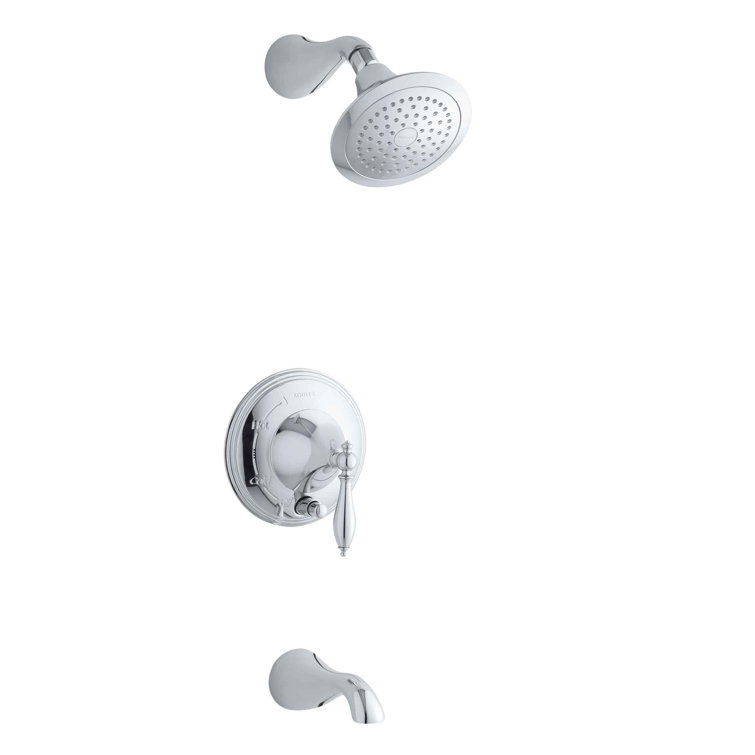 Finial® Rite-Temp Pressure-Balancing Bath and Shower Faucet Trim with Push-Button Diverter and Lever Handle, Valve Not Included