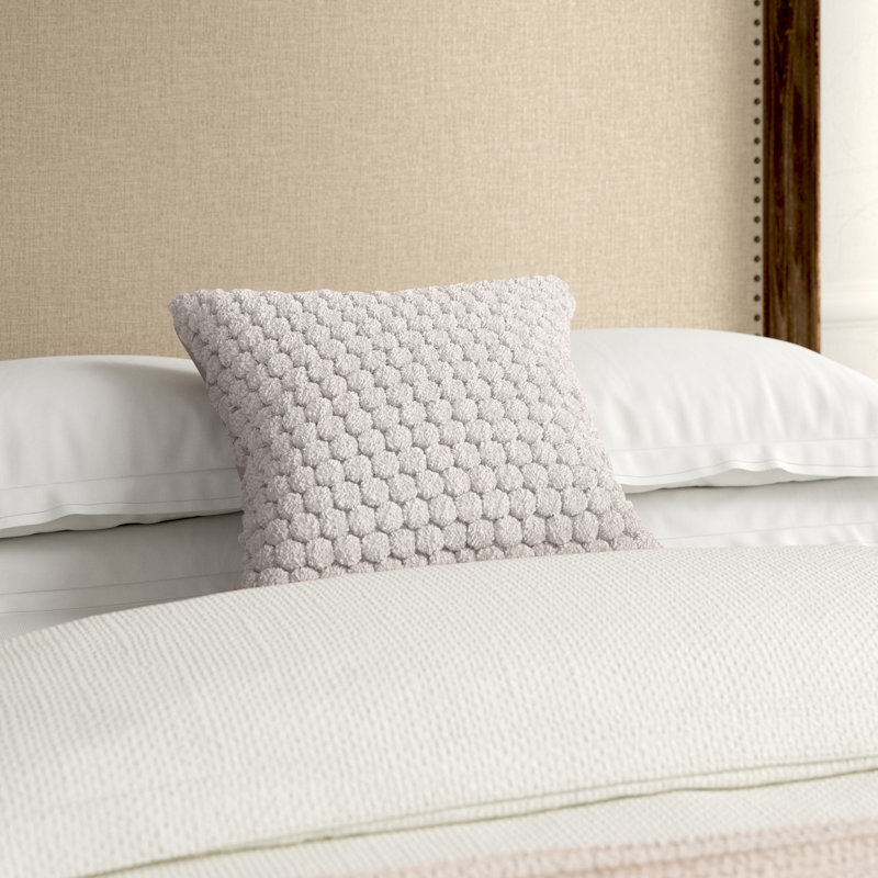 20" Off-White Cotton Crochet Pom-Pom Square Throw Pillow