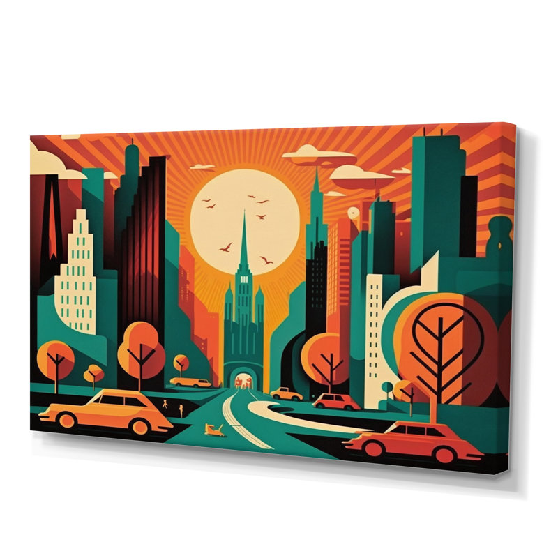 Futuriste paysage urbain III - reproduction sur toile, H 12 po x l 20 po x P 1 po, Toile tendue