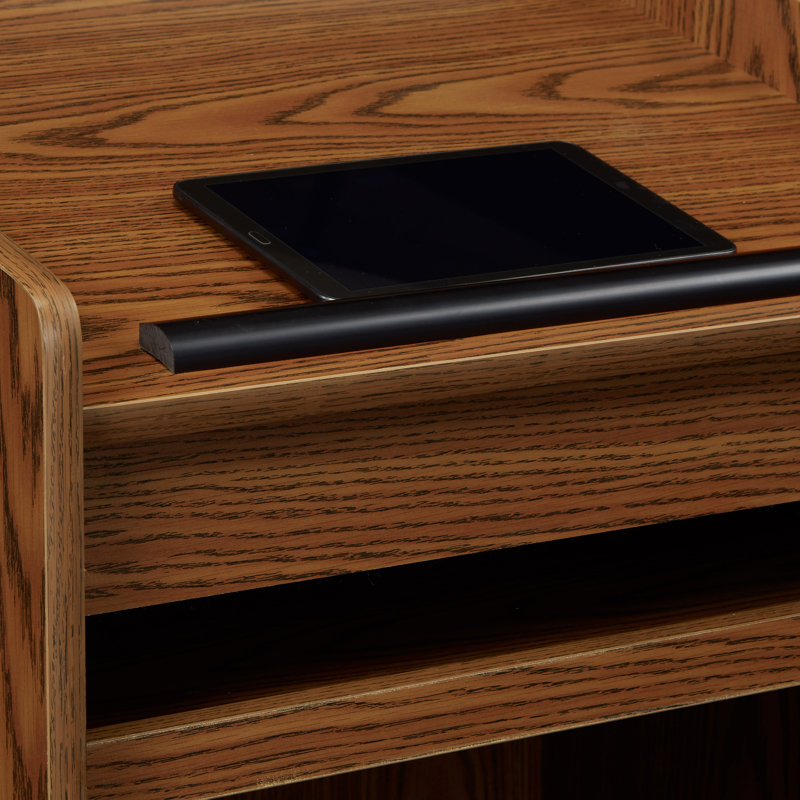 Medium Oak Rolling Workstation Lectern with Shelves