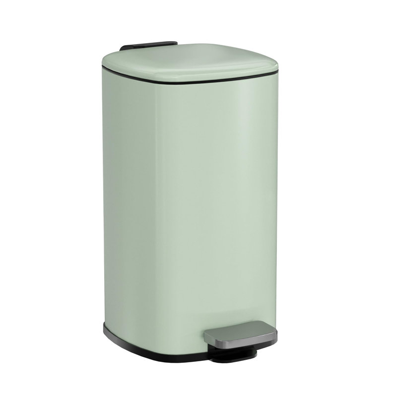 Poubelle de cuisine Slim Step, 2,4 gallons / 9L en acier inoxydable - Couvercle à fermeture en douceur - Seau intérieur amovible - à pédale - pour salle de bain / bureau, vert