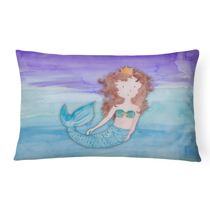  Brunette Mermaid Watercolor Lumbar Pillow