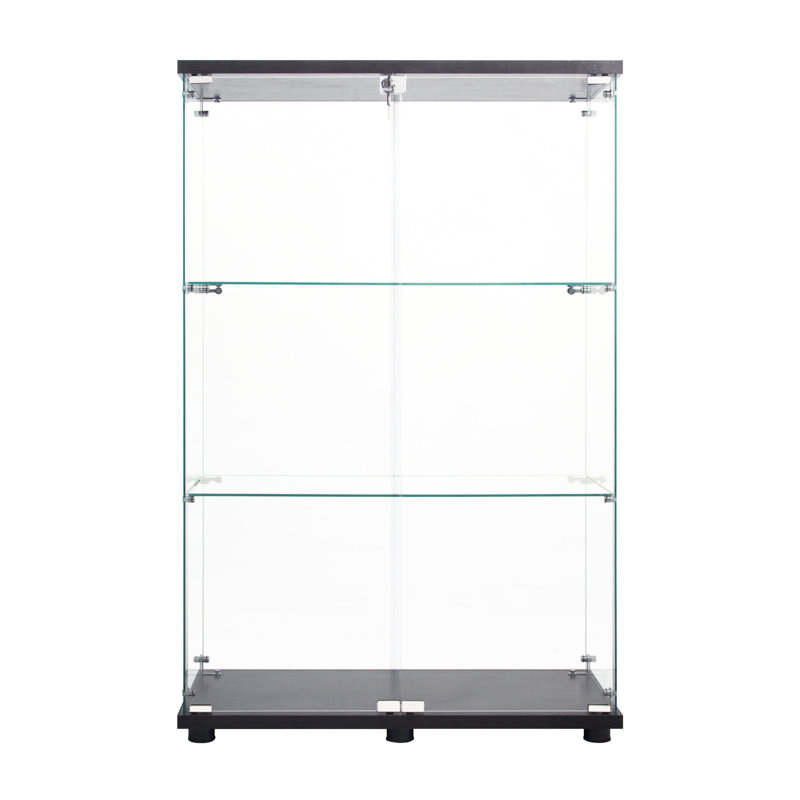 Armoire à tablettes en verre noir avec deux portes et 3 espaces de rangement - choix de portes pratique