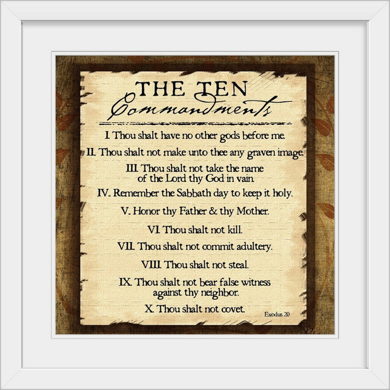 «Ten Commandments» par Jennifer Pugh, art textuel, Cadre blanc, H 28 x l 28 po x P 1 po