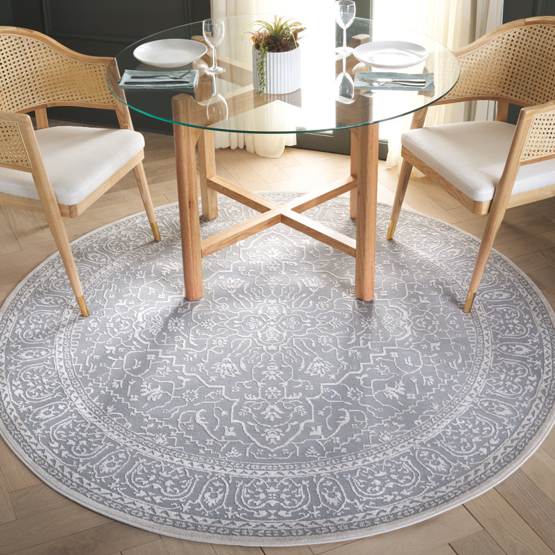 Calidia Floral Light Gray/Cream Area Rug, Round 6'7"