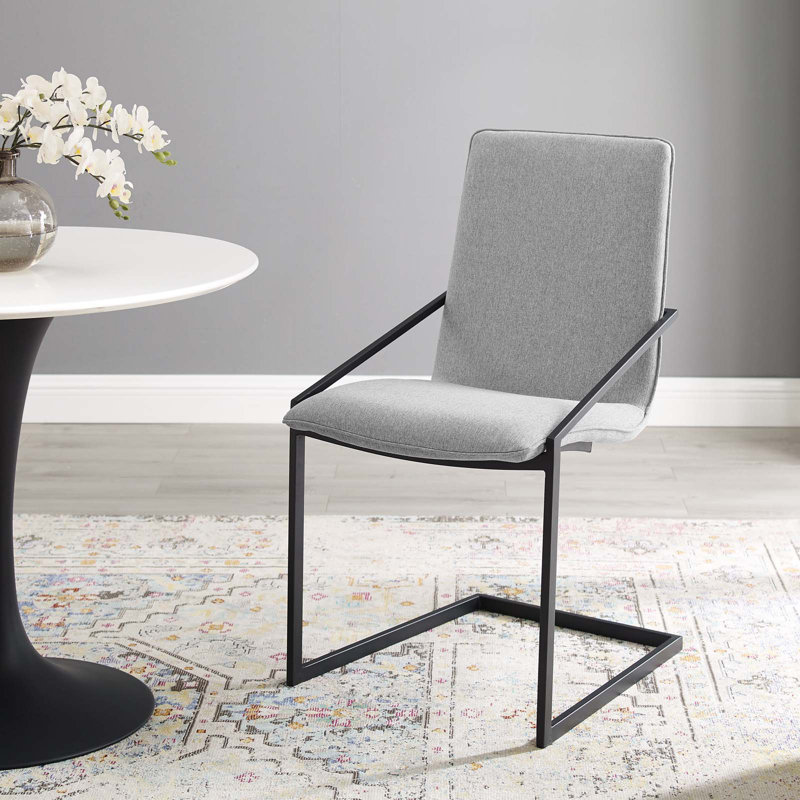 Modway Pitch Performance Velvet Dining Armchair, Light Grey Velvet, Matte Black