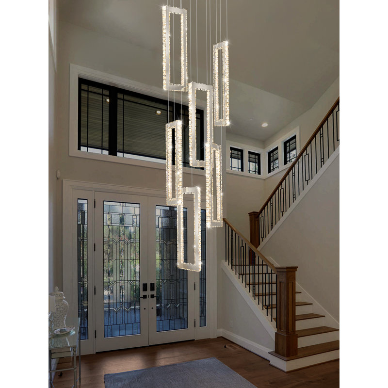 Quidel 6-Light Crystal Frame Chandelier 138inch High Ceiling Chandelier LED Dimmable 3000-6000k