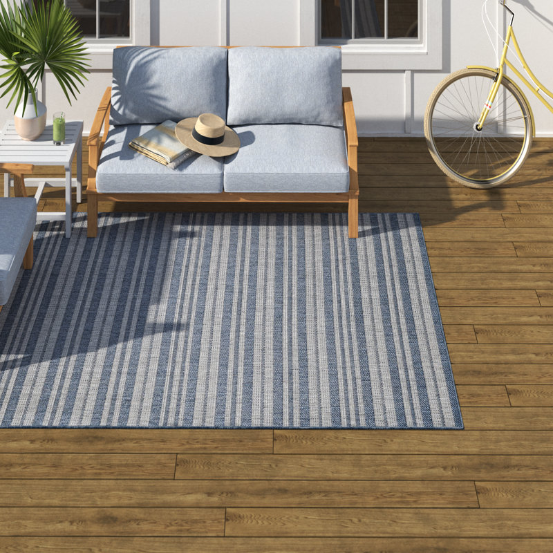 Brazoria Striped Indoor/Outdoor Area Rug, Rectangle 2'7" x 3'11", Blue