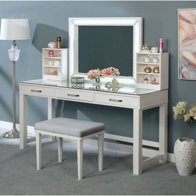 60.4" W Glam Vanity Set, White, White