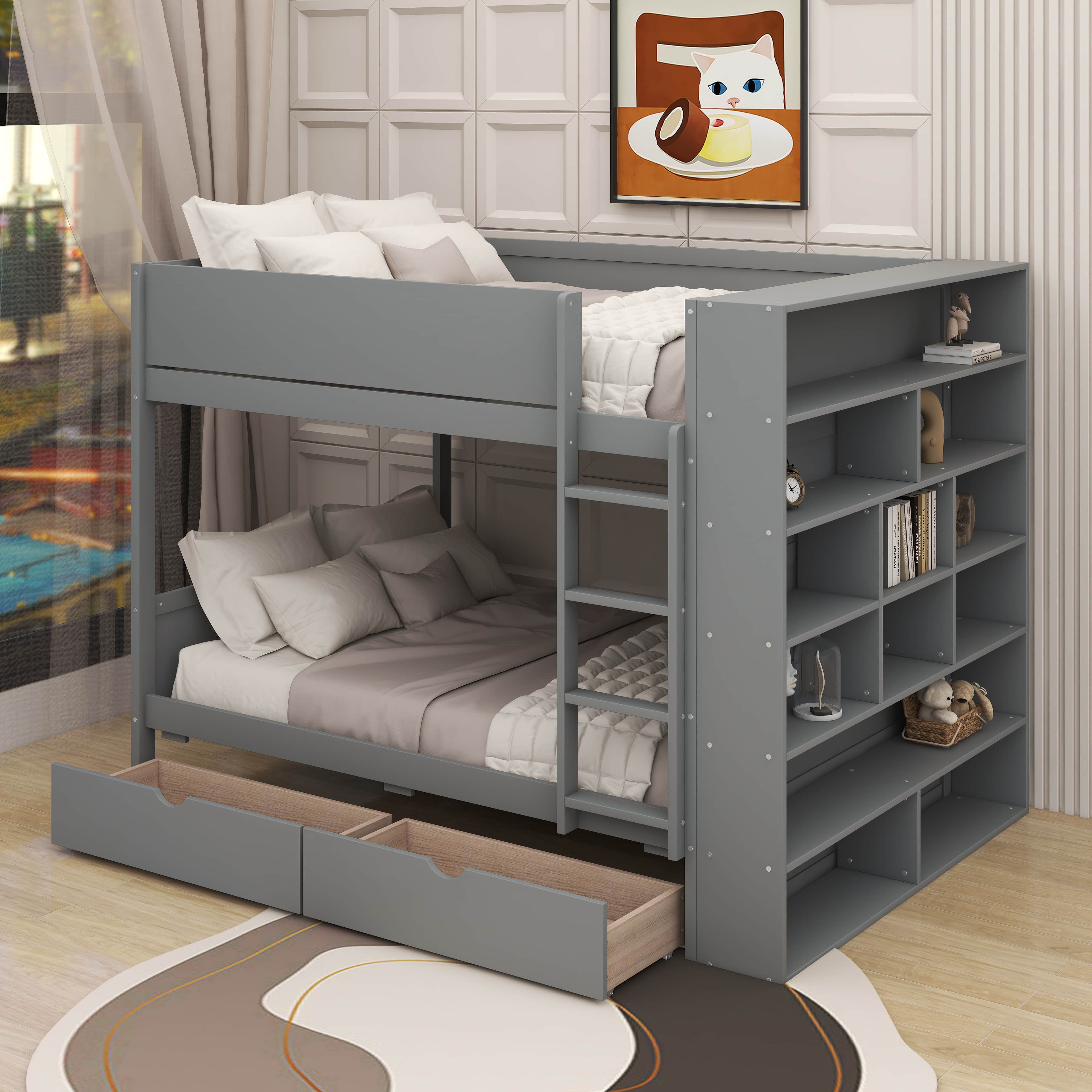 Latitude Run® Full Over Full Bunk Bed With Drawers And Cabinet | Wayfair
