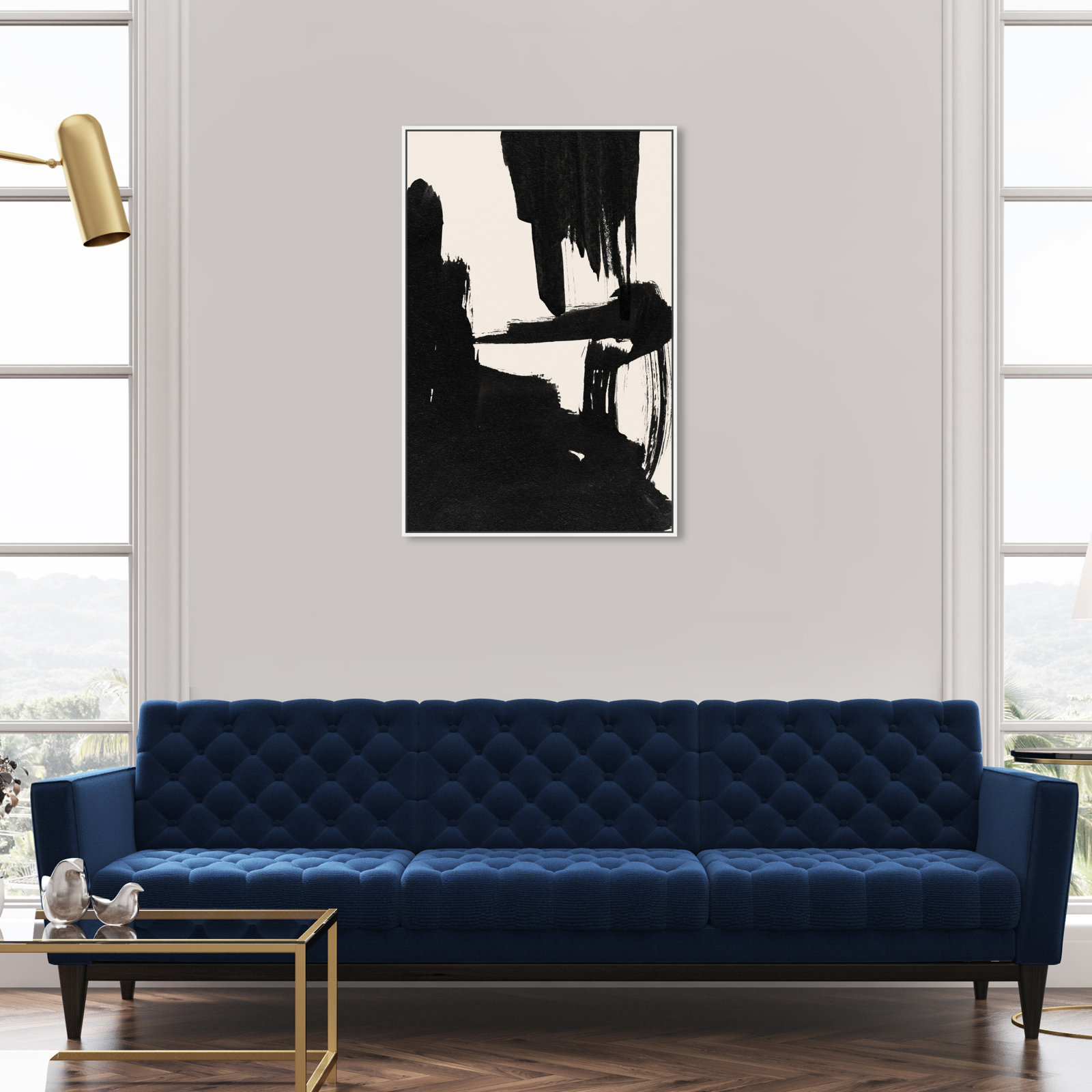 Abstract Black And White Brush Stroke by Oliver Gal, White, 37" H x 25" W