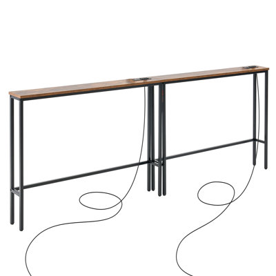 Console étroite, tablette derrière le canapé avec prises de courant, tablette d'entrée longue à 1 niveau, canapé étroit avec structure en métal et station de charge, pour le vestibule, le couloir et le salon