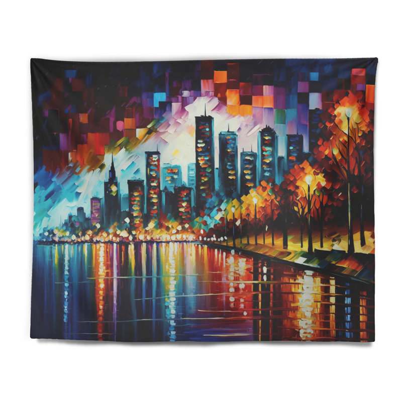 Tapisserie en polyester colorée City In Vancouver II avec punaises, H 50 po x l 60 po