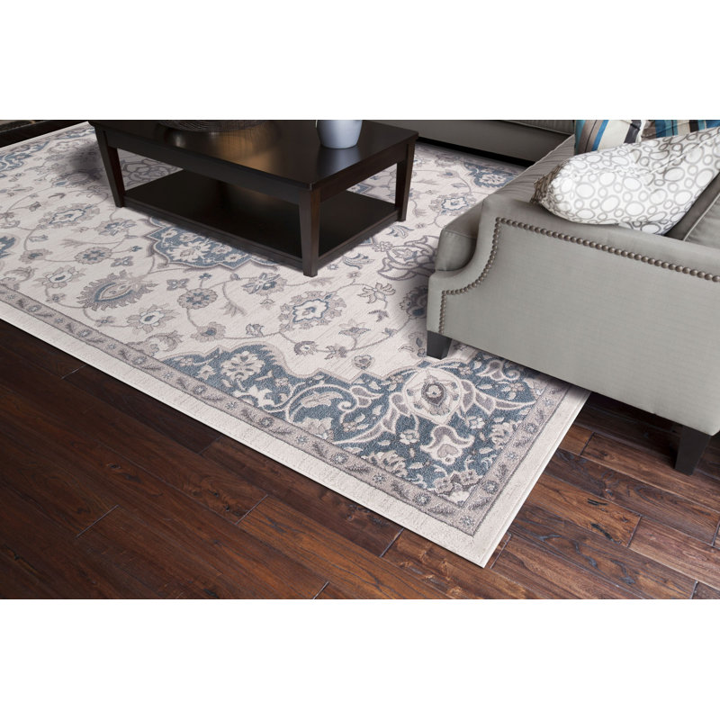 Tapis oriental bleu tissé à la machine, Rectangle 8 pi x 10 pi