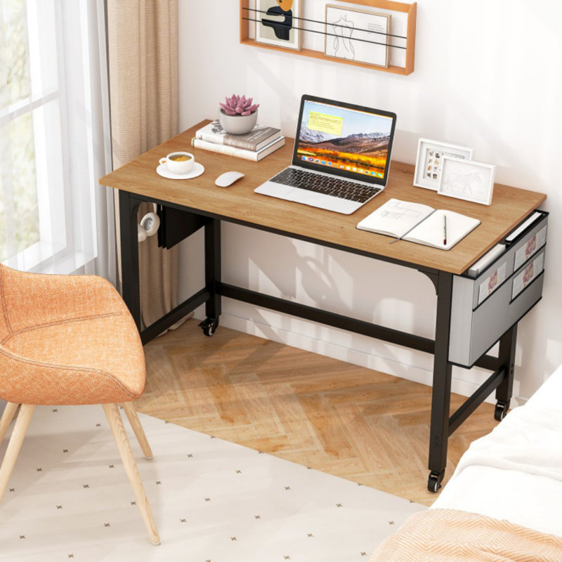 48 Inch Mobile Computer Workstation With 4 Smooth Casters, Natural