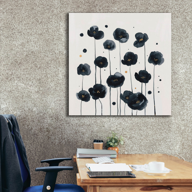 «Black Poppies» par Svetlana Aleynikova, art mural sur toile, H 37 po x l 37 po