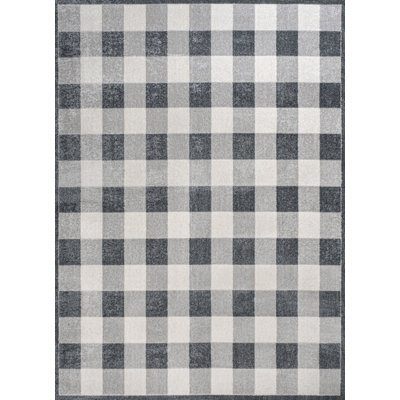Romaeo Gingham Gradient Plaid Cottage Machine-Washable Light Gray/Dark Gray/Cream Rug