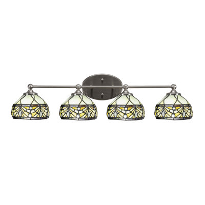 Eddis 4 Light Bath Bar Shown In Brushed Nickel Finish With 7" Royal Merlot Art Glass