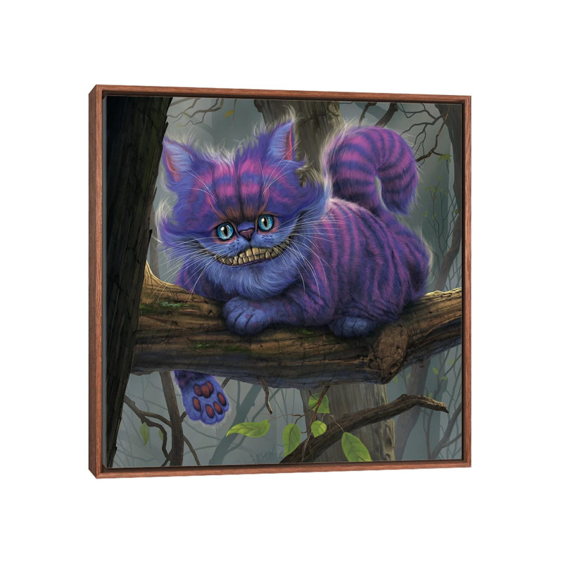 Cheshire Cat by Vincent Hie - Print on Canvas, Classic Brown Wood Framed, 45.72 cm H x 45.72 cm W