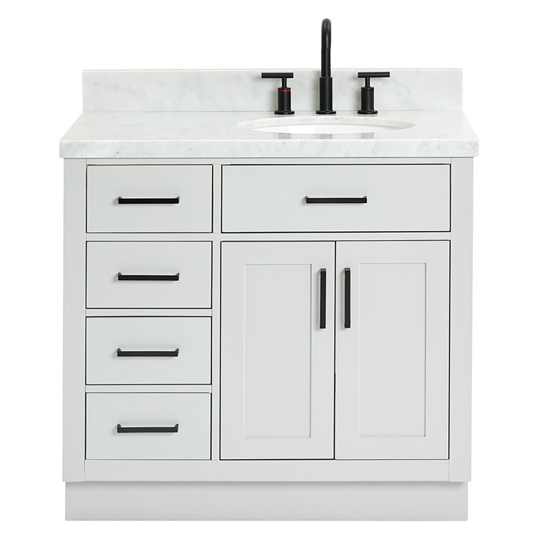 ARIEL HEPBURN 37 IN RIGHT OFFSET RECTANGULAR SINK VANITY 1,5 IN, Oval, Right, Gray