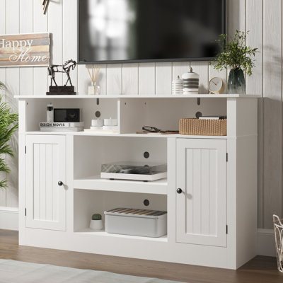 Farmhouse Tv Stand For 65 Inch Tv, Modern Entertainment Center For 55/60/65 Inch Tv, With 2 Doors And Storage Cabinets, Console Table And Media Furniture For Living Room, 55 Inch, White